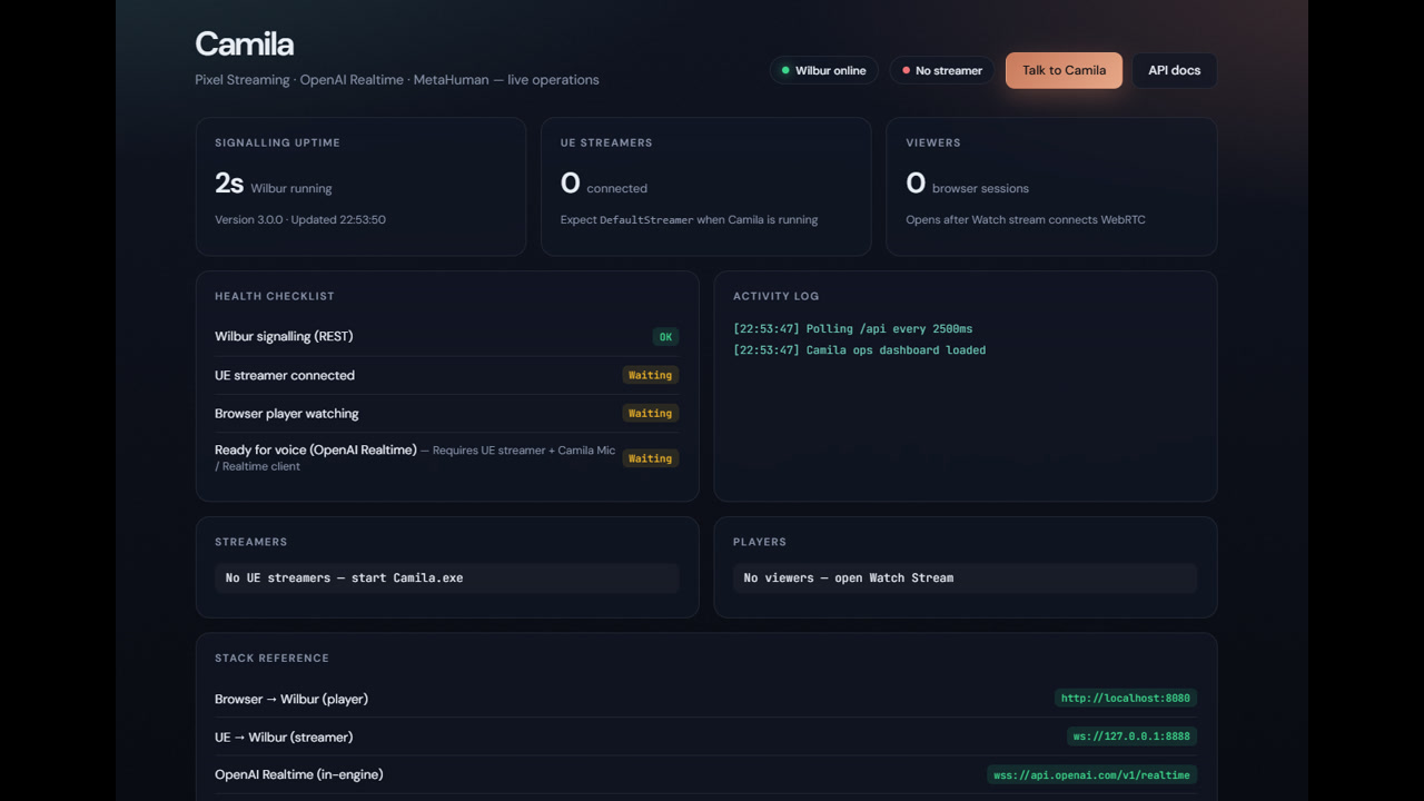 MetaHuman AI Host control panel for API keys, voice, and language settings